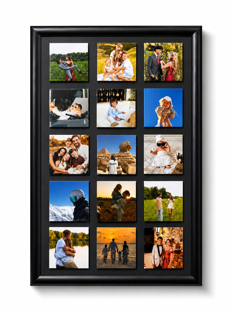 Personalised classic magnetic photo frame in black with 15 custom photos