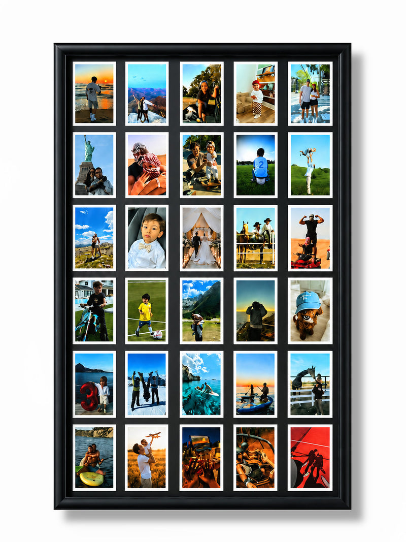 Personalised magnetic wall photo frame in black with 36 custom photos