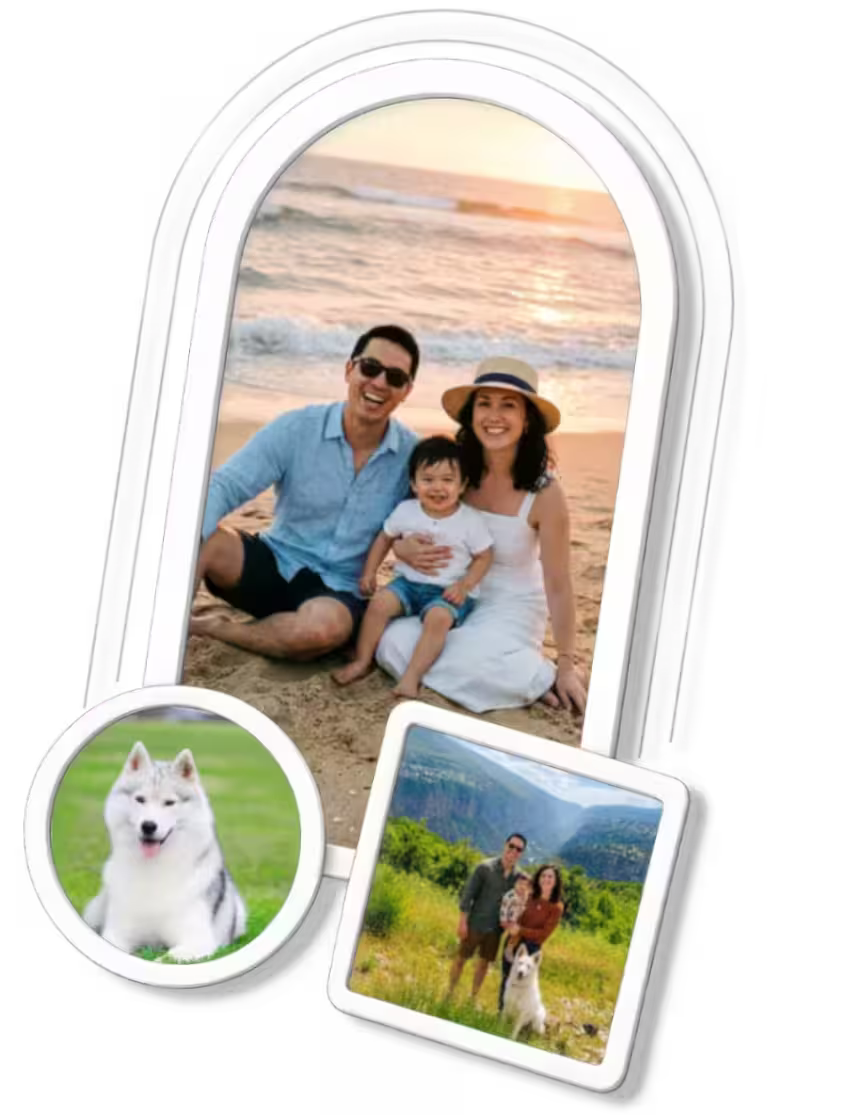 Family enjoying a sunset on the beach, printed as a custom magnet