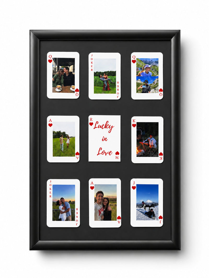 Love card game photo frame in black – personalised anniversary keepsake