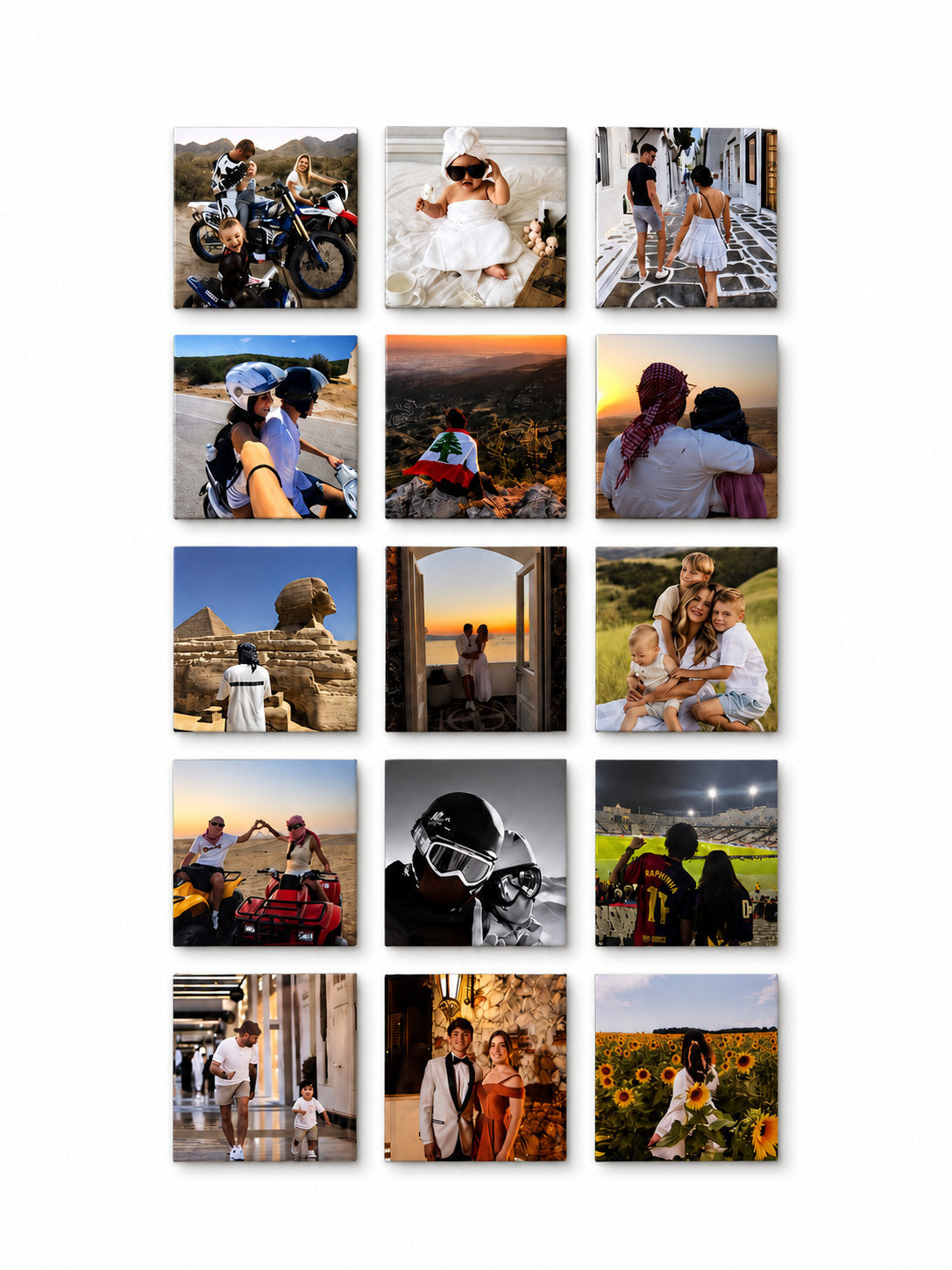 Set of 15 personalised hard photo magnets for family photos and gifts
