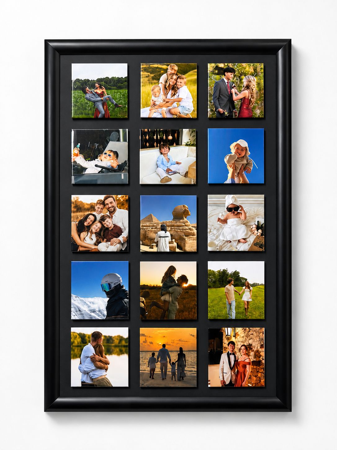 Personalised classic magnetic photo frame in black with 15 custom photos