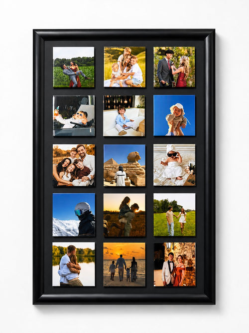 Personalised classic magnetic photo frame in black with 15 custom photos