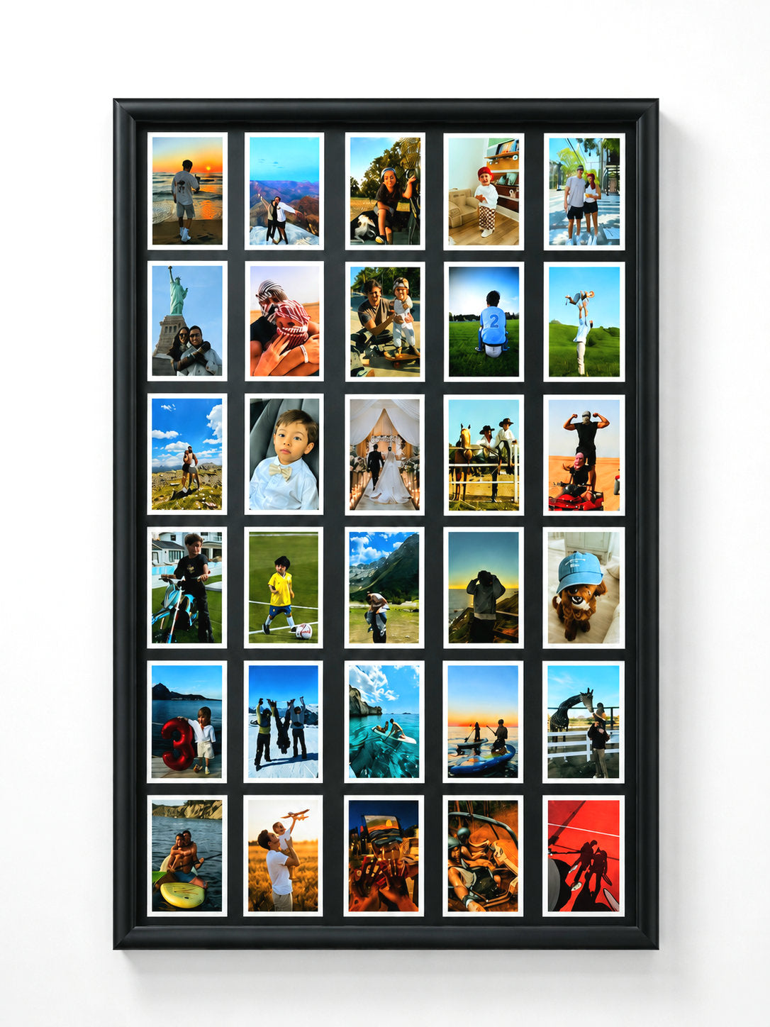 Personalised magnetic wall photo frame in black with 36 custom photos