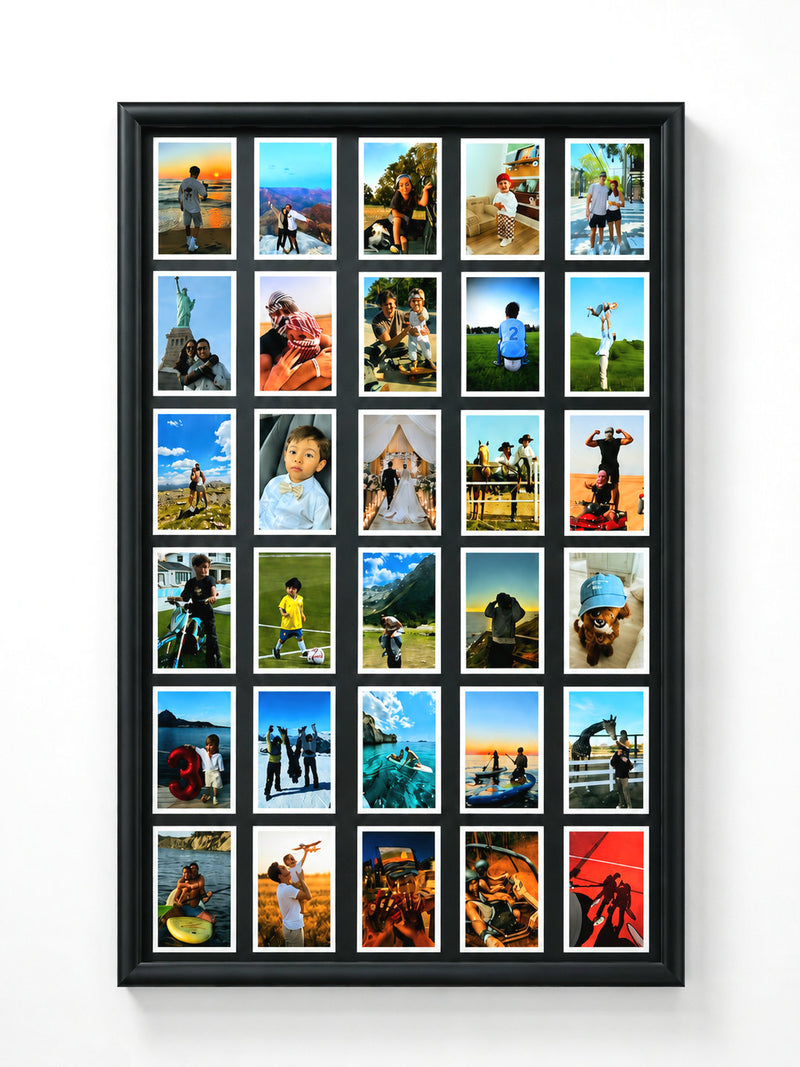 Personalised magnetic wall photo frame in black with 36 custom photos